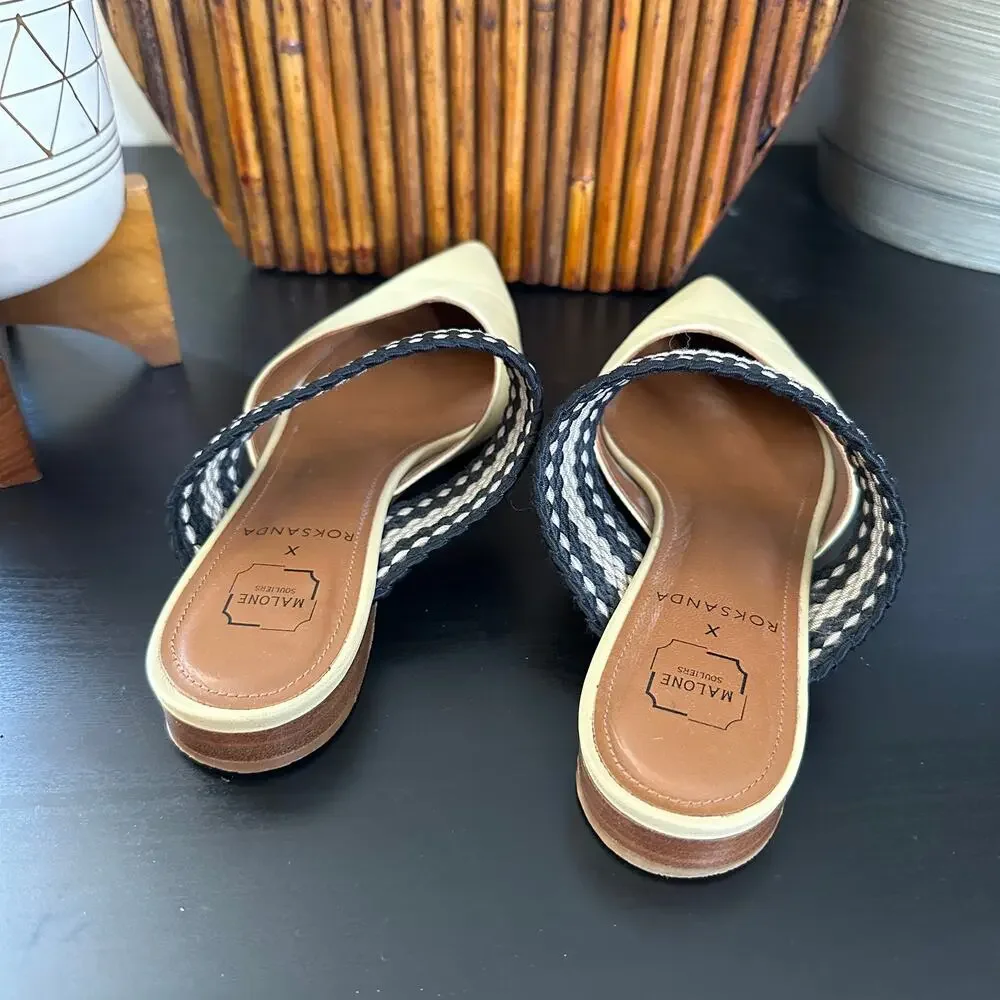 MALONE SOULIERS x ROKSANDA Hannah Leather Flats Woven Strap Vanilla Yellow